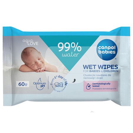lhčené ubrousky pro miminka a děti Canpol babies 60 ks – 99 % vody