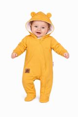Baby Nellys Kojenecký teplákový overal s kapucí Teddy - hořčicový