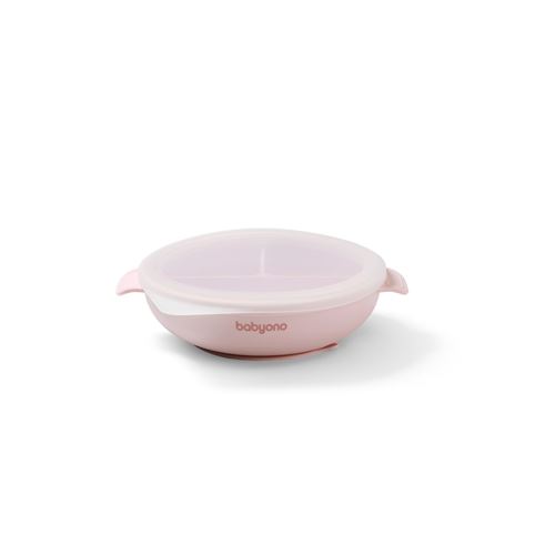 Silikonový talířek s přísavkou a víčkem  - růžový