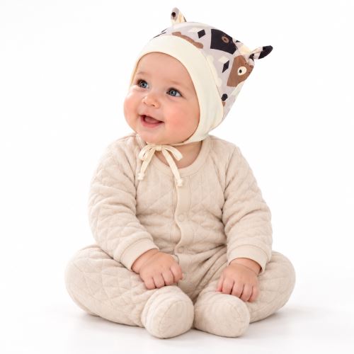 Baby Nellys Kojenecká čepička uzlíček na zavazování - Medvědi, hnědá, vel. 68/74 (2)