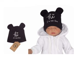 Z&amp;Z Bavlněná čepička s oušky Hi I´m new here, černá