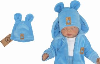 Z&amp;Z Velurová, semišková čepička s oušky, sv. modrá