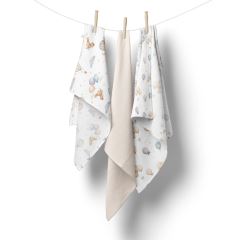 Mušelínové pleny pro miminko 3 ks 70 × 70 cm z jemné bavlny - béžové, Zajíček a balónky (3)