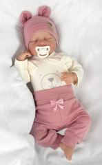 Zavinovací body dl.rukáv, tepláčky a čepička Little Bear, Baby Nellys, pudrová/smetana (1)