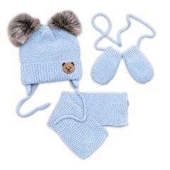Dětská sada, zimní čepice s šálou + rukavičky 3D, Teddy Bear - sv. modrá