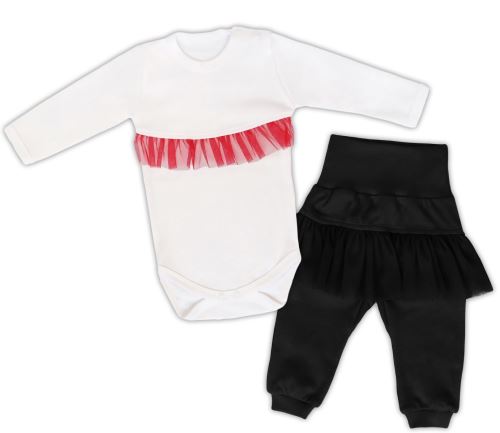 Mamatti 2dílná sada Body dl. rukáv s tutu volánkem, tepláčky s tutu, bílé, černé