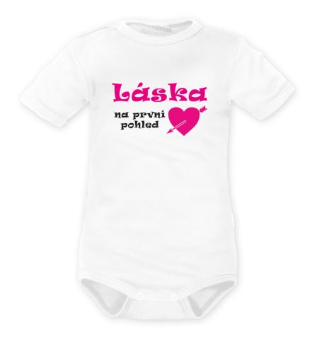 DEJNA Body krátký rukáv Láska na první pohled - bílé, růžové srdíčko