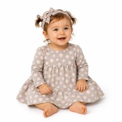 Baby Nellys 2-dílná sada dívčí bavlněné šaty s čelenkou - Puntík, vel. 86