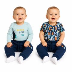 Body dl. rukáv, body kr. rukáv, tepláčky,3D sada K-Baby - Písmenka, modrá