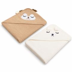 Dětské osušky s kapucí Bath Friends – Srnka + Teddy, 100 ×100 cm, sada 2 ks