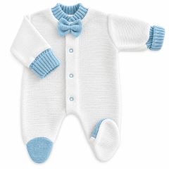 Pletený overálek Oliver s vestičkou a čepičkou Baby Nellys, bílá, modrá (2)