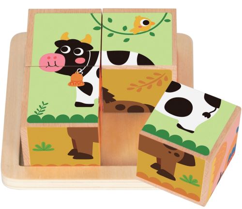 Dřevěné kostky Farma 2, 10,3x10,3x4,3 cm