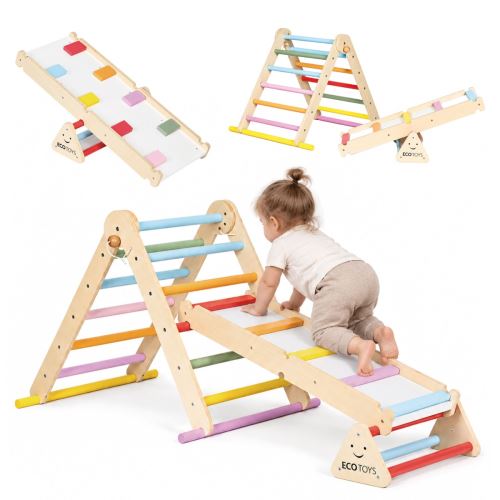Dřevěná Montessori lezecká sestava pro děti  – žebřík a balanční kladina