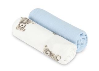 Mušelínové pleny krešované 60×75 cm Teddy Blue – sada 2 ks