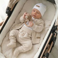 Bavlněná sada, body, kalhoty, motýlek a čepice Elegant Boy 5D, béžová/bílá (3)