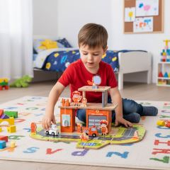 Montessori dřevěná garáž 2v1 Hasič (1)