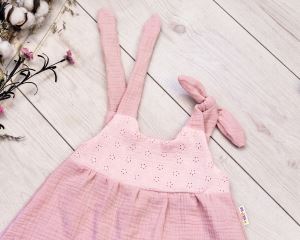 Baby Nellys Letní lehoučké mušelínové šaty Summer - pudrová, meruňková (1)