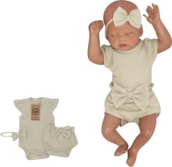 Z&amp;Z 3-dílná sada body, kraťásky, čelenka s mašlí - olivová