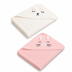 Dětské osušky s kapucí Bath Friends – Králíček + Teddy, 100 ×100 cm, sada 2 ks