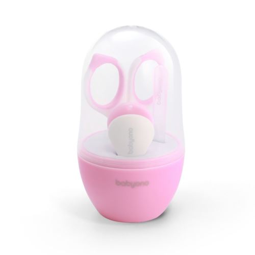Dětská sada na nehty BabyOno – nůžky, kleštičky, pilník, pouzdro, růžová