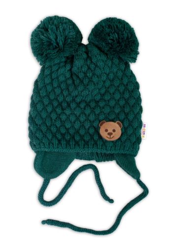 Zimní pletená čepice Teddy Bear na zavazování, zelená, Baby Nellys (3)