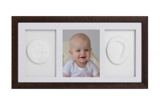 Sada na otisky nožiček či ručiček, trojrámek - dárková sada pro miminko - tm. hnědá