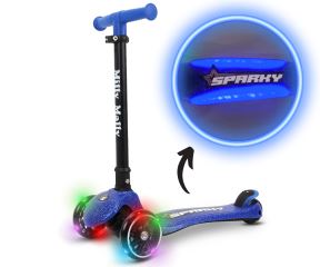 Dětská koloběžka SPARKY LED tříkolová – svítící kolečka, nastavitelná, modrá