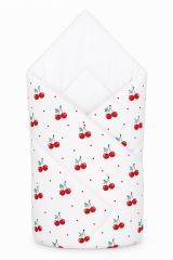 Kojenecká zavinovačka Klasik - Cherries, bílá s potiskem