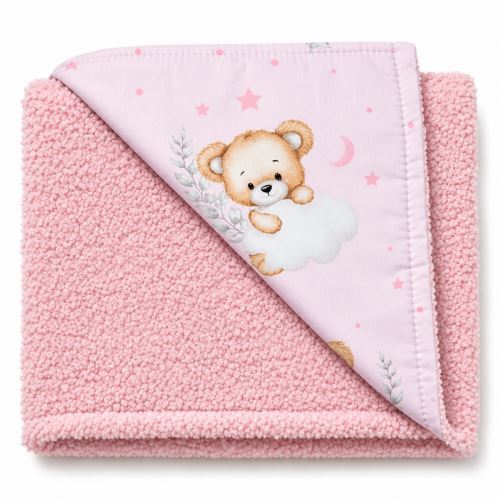 Dětská luxusní oboustranná deka beránek 90x75 cm, Sleepy Teddy, růžový
