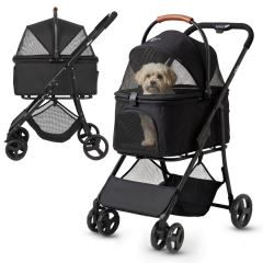 Qppet Bobbie Pet Stroller – kočárek pro psy a kočky černý, do 15 kg, skládací