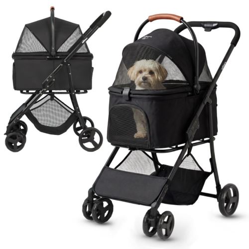 Qppet Bobbie Pet Stroller – kočárek pro psy a kočky černý, do 15 kg, skládací