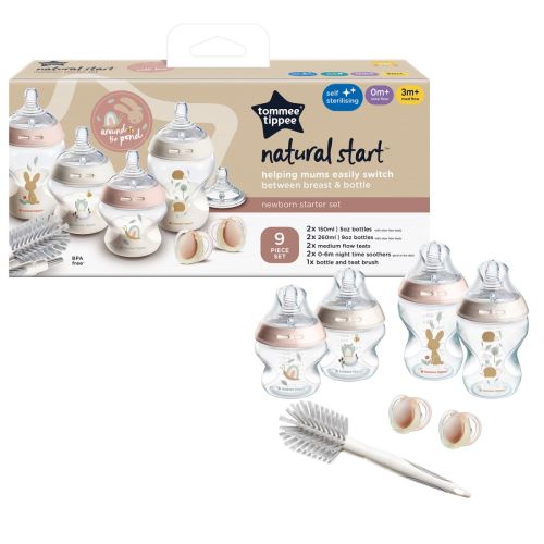 Startovací sada lahviček Natural Start 6 ks + dudlíky + kartáč, růžová