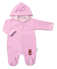 Semiškový, velurový overal s kapucí Baby Nellys Bunny II., růžový (3)
