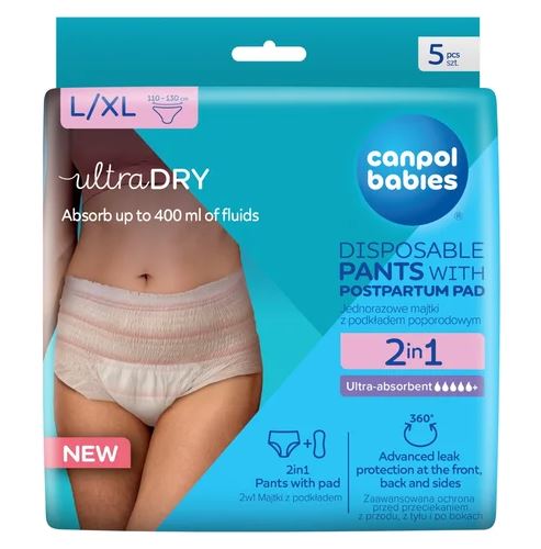Jednorázové poporodní kalhotky Canpol 2v1, L/XL - 5 ks, absorpční po porodu