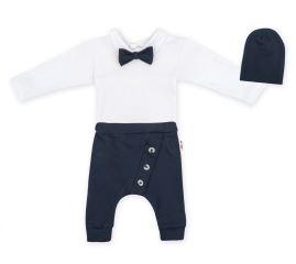 Baby Nellys 3-dílná sada Hubert, body s motýlkem  dl.rukáv, tepláčky a čepička - granát