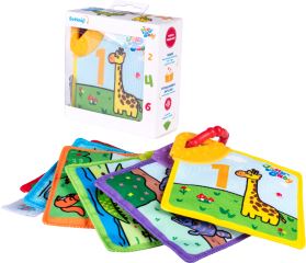 Jollybaby Textilní knížka s kousátky Zvířátka a čísla – šustící, 0m+
