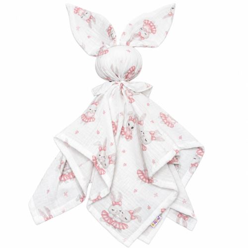 Mušelínová plenka, mazlíček, přítulníček Baby Nellys Bunny, Králičci, růžová, ecru