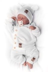 Pletená bavlněná čepice s oušky, dvouvrstvá, Hand Made Baby Nellys, bílá (3)