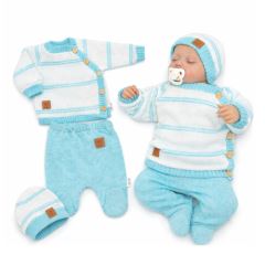 Pletená sada pro miminko s jemným proužkem 3D, lux - bílá, mátová pastel