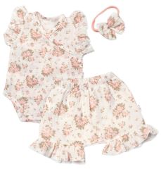 Zavinovací body, kraťasky + čelenka, mušelín, Pivoňky, Baby Nellys, smetanové