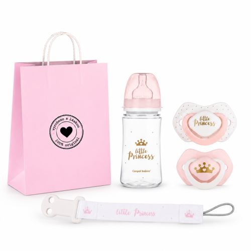 Dárková sada Little Princess Canpol Babies 6–18m, lahvička, dudlíky, řetízek, taška zdarma