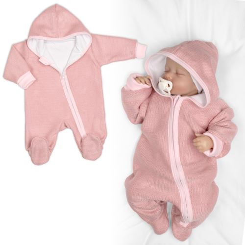 Pletený overal s kapucí, CUTE - pudrově růžový Pletený overal s kapucí, CUTE - pudrově růžový