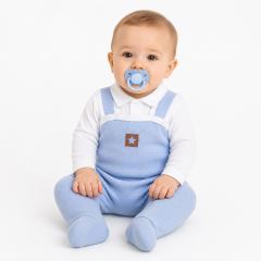 2-dílná soupravička Star, body dl. rukáv + pletené dupačky, modré