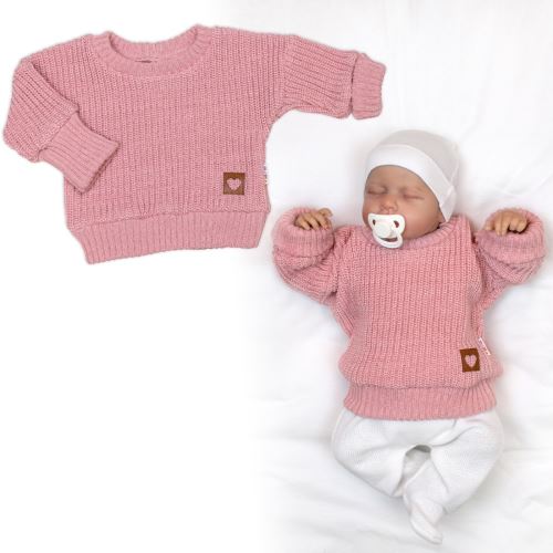 Rostoucí oversize pletený svetřík pro miminko, starorůžová