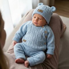 3dílný rostoucí pletený komplet se svetříkem a čepičkou – Kazum, sv. modrá (5)