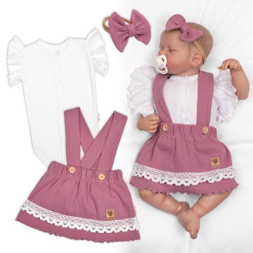 3D sada LADY, bavlna, body kr. rukáv, suknička s láclem, čelenka, šeříková/bílá