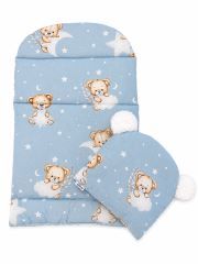 Oboustranné hnízdečko, podložka + polštářek 3D, Bavlna, Sleepy Teddy, modré (1)