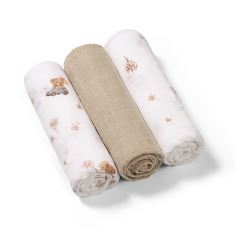 Mušelínové plenky BabyOno, Super Soft béžové, 100% bavlna, 3 ks x 70x70cm, Medvídek I