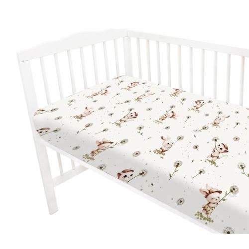 Prostěradlo do postýlky 120x60cm, bavlna, Kocourek a pampeliška - bílá
