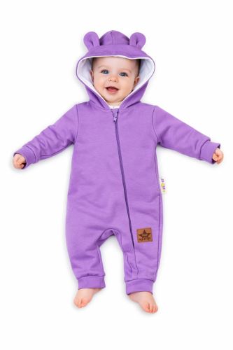 Baby Nellys Teplákový overal s kapucí Teddy - fialový (1)